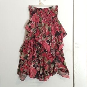 Urban Mango Pink and Green Floral Layered Sequins Skirt Women's Size Small